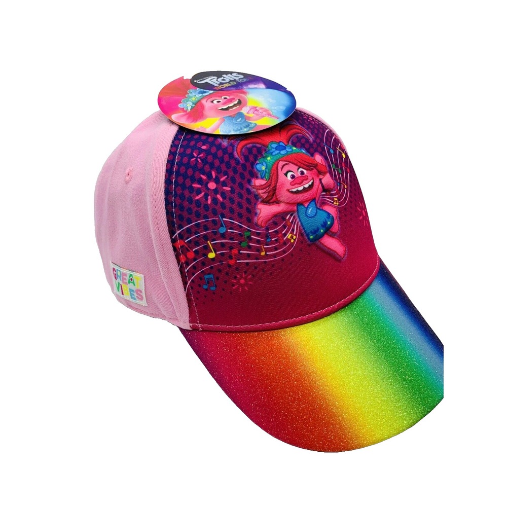 DreamWorks Trolls World Tour Poppy Pink Rainbow Glitter Girls Baseball Cap NWTβ